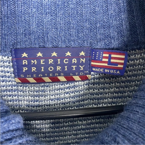 American Priority Cardigan Sweater Men’s  Large Blue White Full Zip USA Vintage - Picture 5 of 7